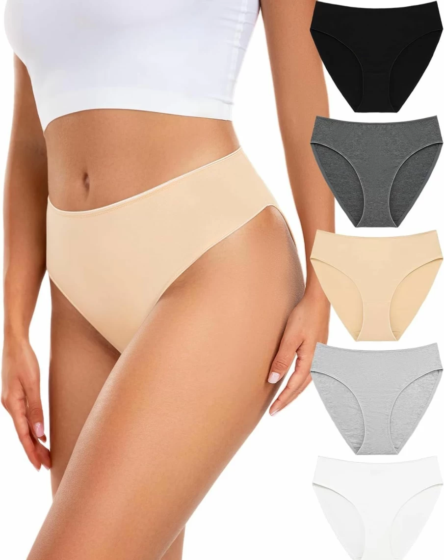 RHYFF Women's Cotton High Cut Bikini Panties - Breathable, Stretch Hipster Underwear - Comfortable Ladies Briefs in Sizes S-XXL