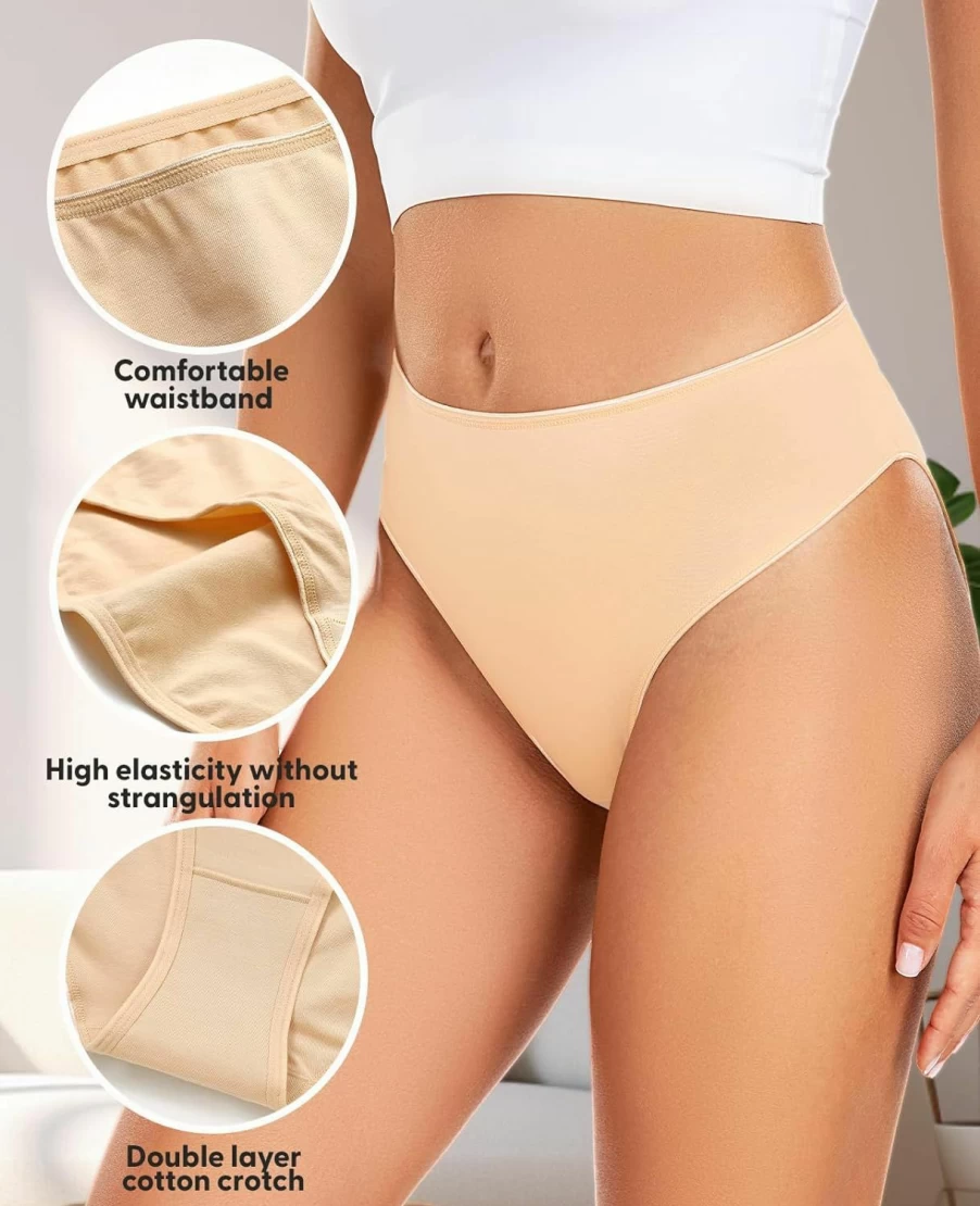RHYFF Women's Cotton High Cut Bikini Panties - Breathable, Stretch Hipster Underwear - Comfortable Ladies Briefs in Sizes S-XXL