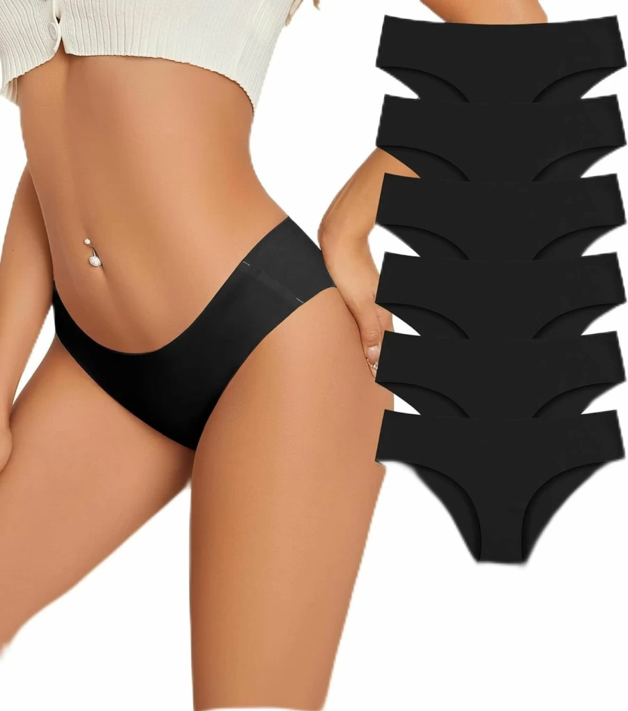 ULTREAGLE Women's No Show Bikini Panties - Seamless Invisible Underwear Multipack (6-Pack) Soft Stretch Breathable Briefs