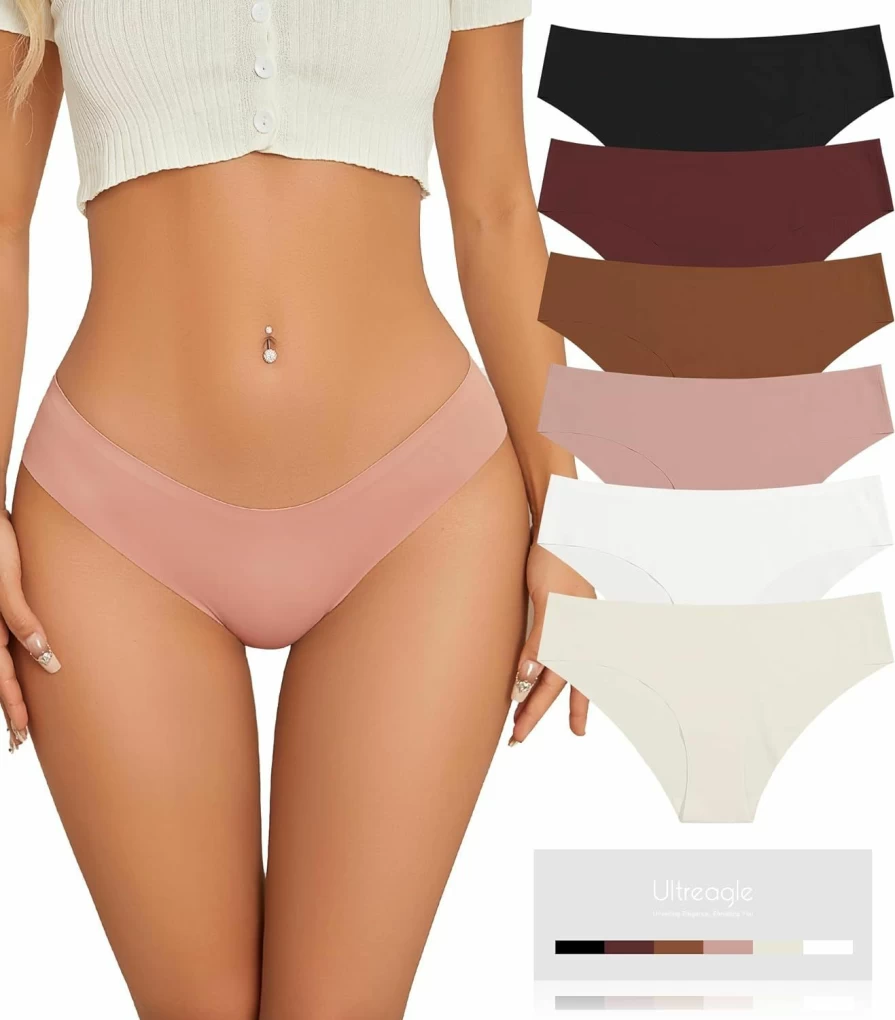 ULTREAGLE Women's No Show Bikini Panties - Seamless Invisible Underwear Multipack (6-Pack) Soft Stretch Breathable Briefs