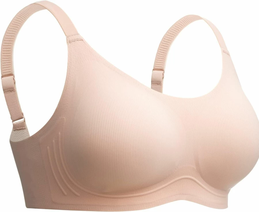 COMFELIE Women's Seamless Wireless Bra - Comfortable Wire Free Everyday T-Shirt Bra with Vertical Stripes