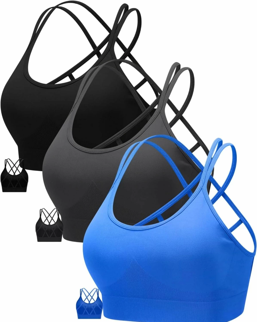 RUNNING GIRL Women's Medium Support Sports Bra - Padded Strappy Workout Bra with Removable Cups for Yoga, Gym & Running