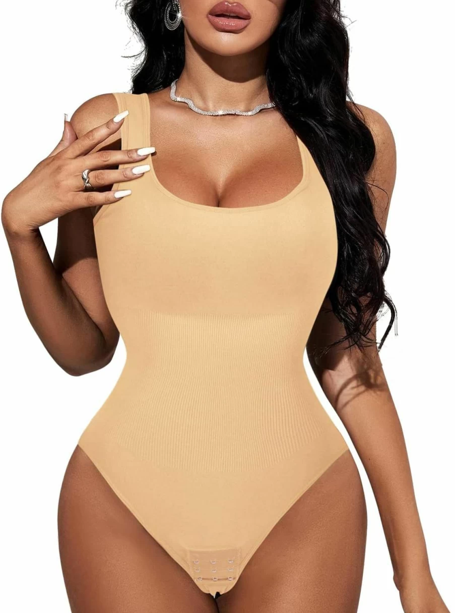 Fitever Women's Seamless Shapewear Bodysuit - Tummy Control Waist Trainer Slimming Full Body Shaper Jumpsuit with Round Neck