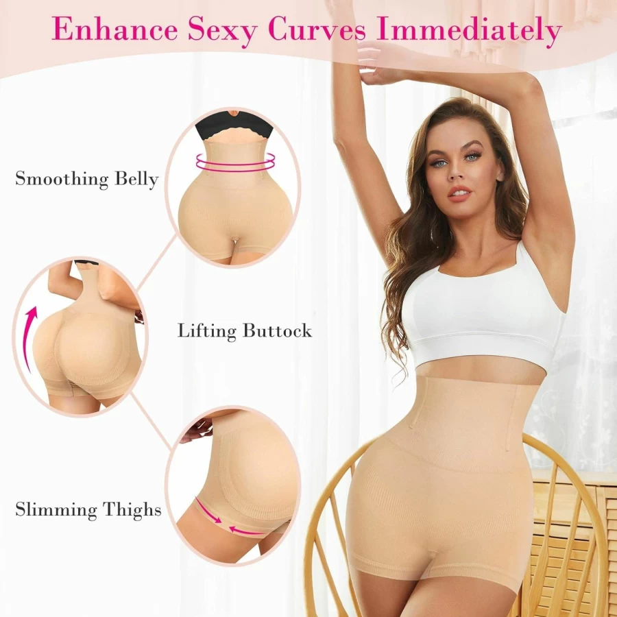 Nebility High Waist Tummy Control Shorts – Seamless Butt Lifting Shapewear with Hip Enhancer Pads for Women