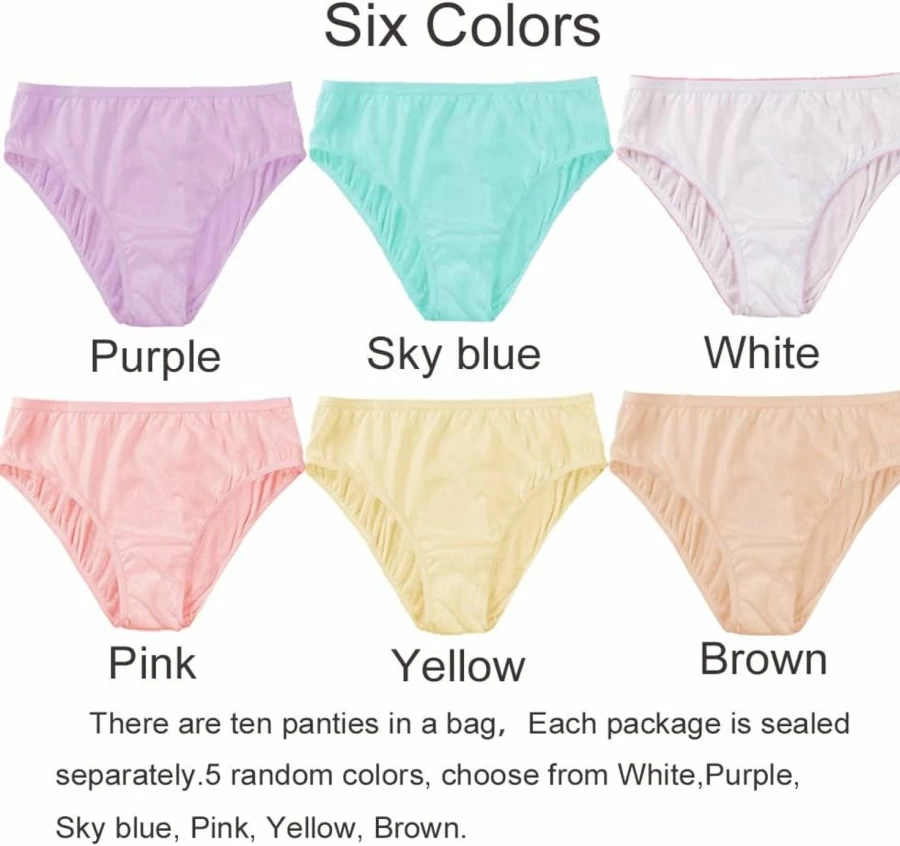 Husviuxin Women's 100% Cotton Disposable Underwear - 10 Pack for Travel, Hospital, Postpartum & Hygiene Comfort
