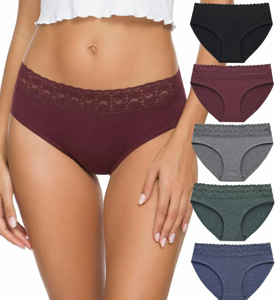Wealurre Women's Cotton Bikini Underwear Set - Soft Lace Hipster Panties Multipack