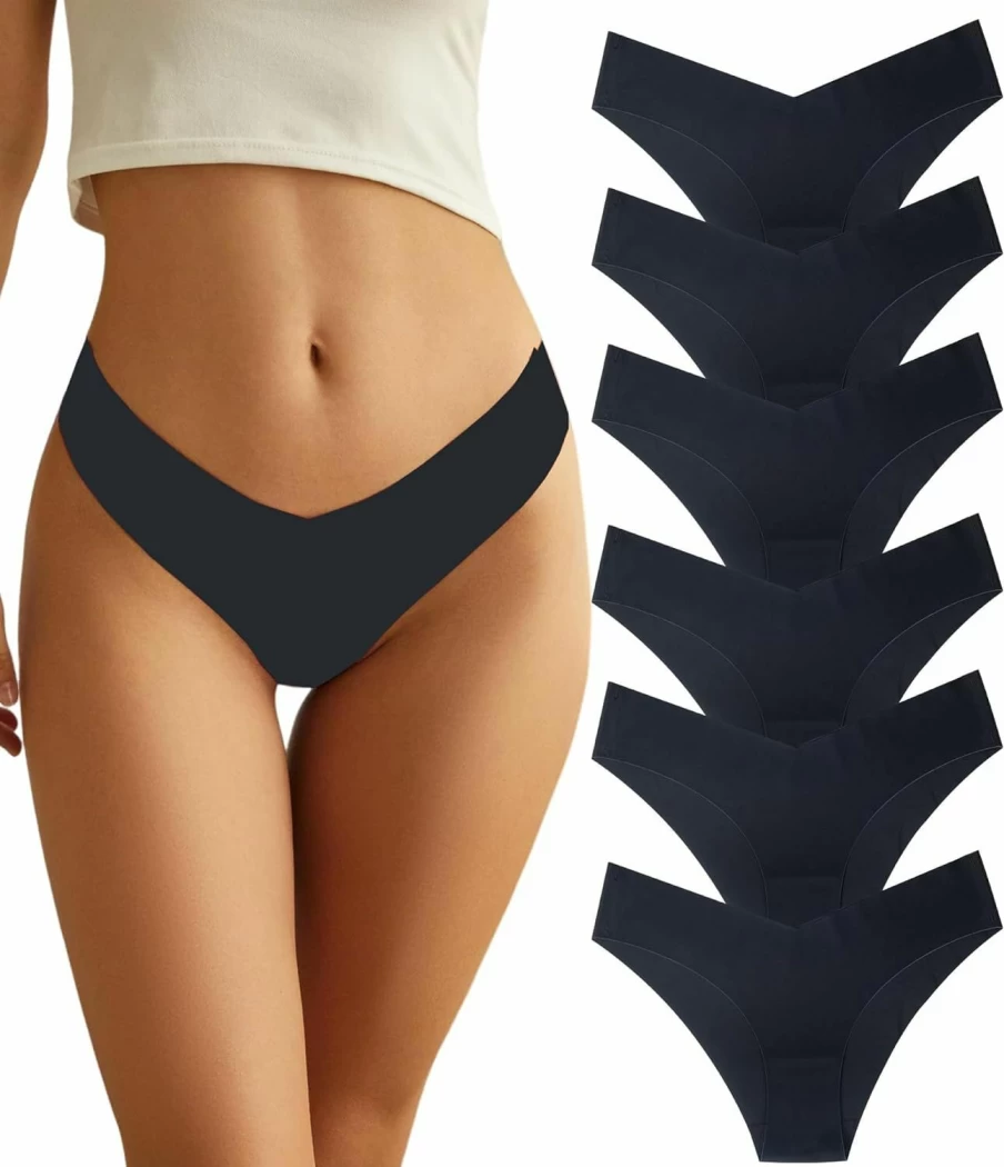 Arfolers Women's No Show Bikini Panties 6-Pack - Seamless, Soft, Stretch Underwear for Comfort & Invisible Fit