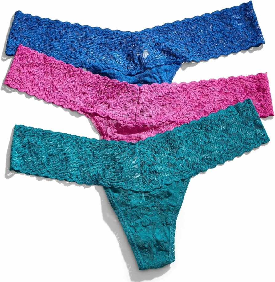 Hanky Panky Women's 3 Pack Low Rise Thongs - Soft Lace Underwear Comfortable Breathable Panties
