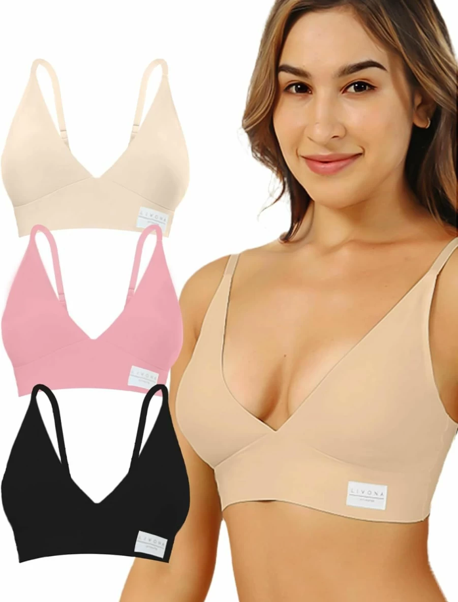 Livona Women's 3-Pack Wireless Sports Bras - Supportive Workout Bralettes & Cami Crop Tank Tops for Active Wear