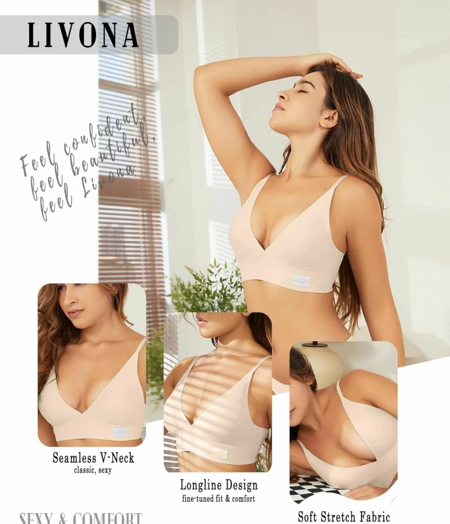 Livona Women's 3-Pack Wireless Sports Bras - Supportive Workout Bralettes & Cami Crop Tank Tops for Active Wear