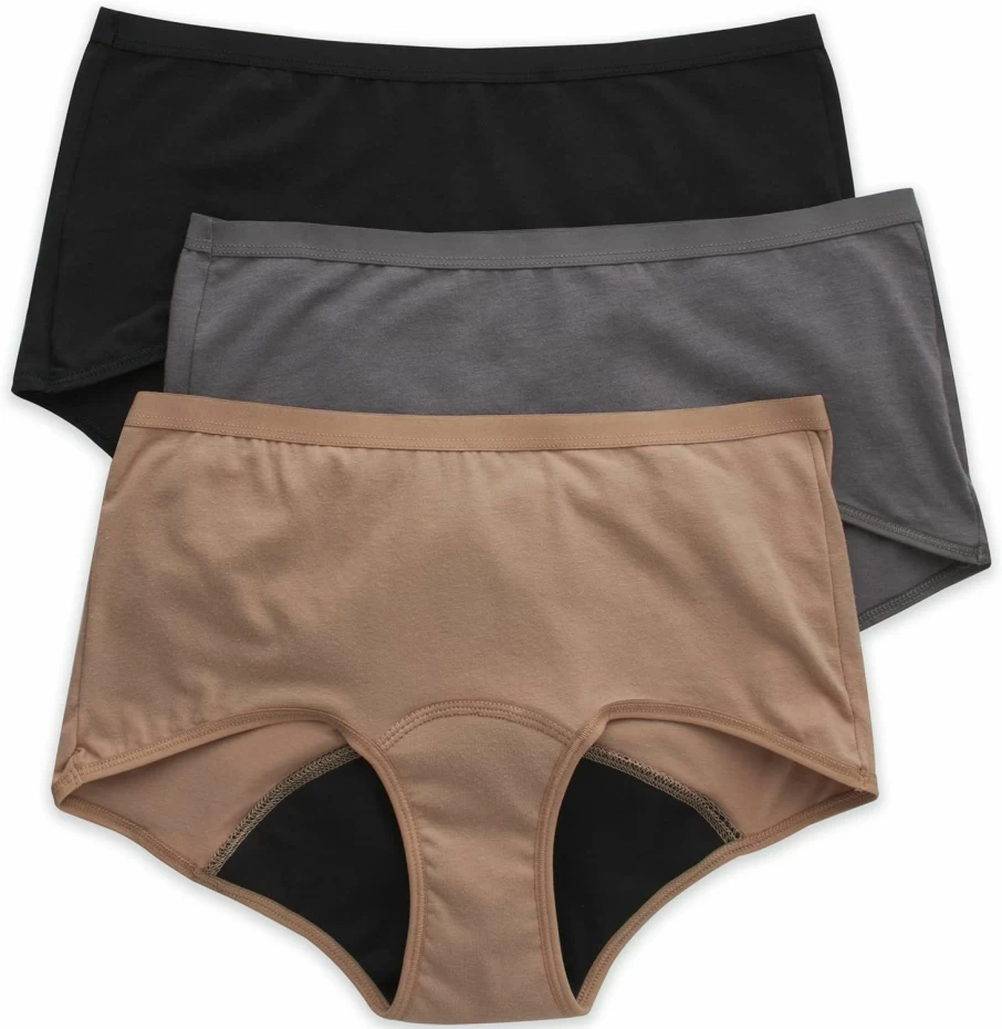 Hanes Women's Moderate Protection Period Underwear for Comfort & Leak Protection, 3-Pack (Assorted Colors)