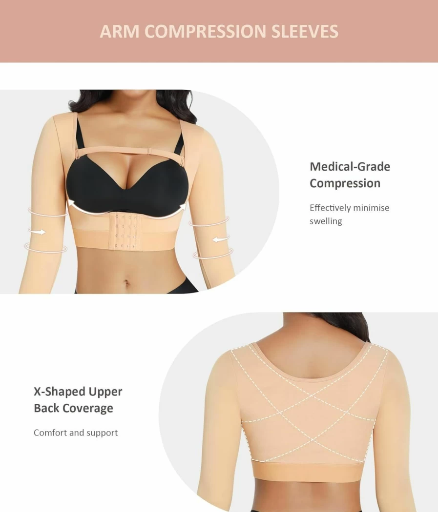 FeelinGirl Post Surgery Compression Sleeves - Arm Shaper & Lipo Recovery Garment for Women, Posture Corrector Shapewear Tops for Upper Arm