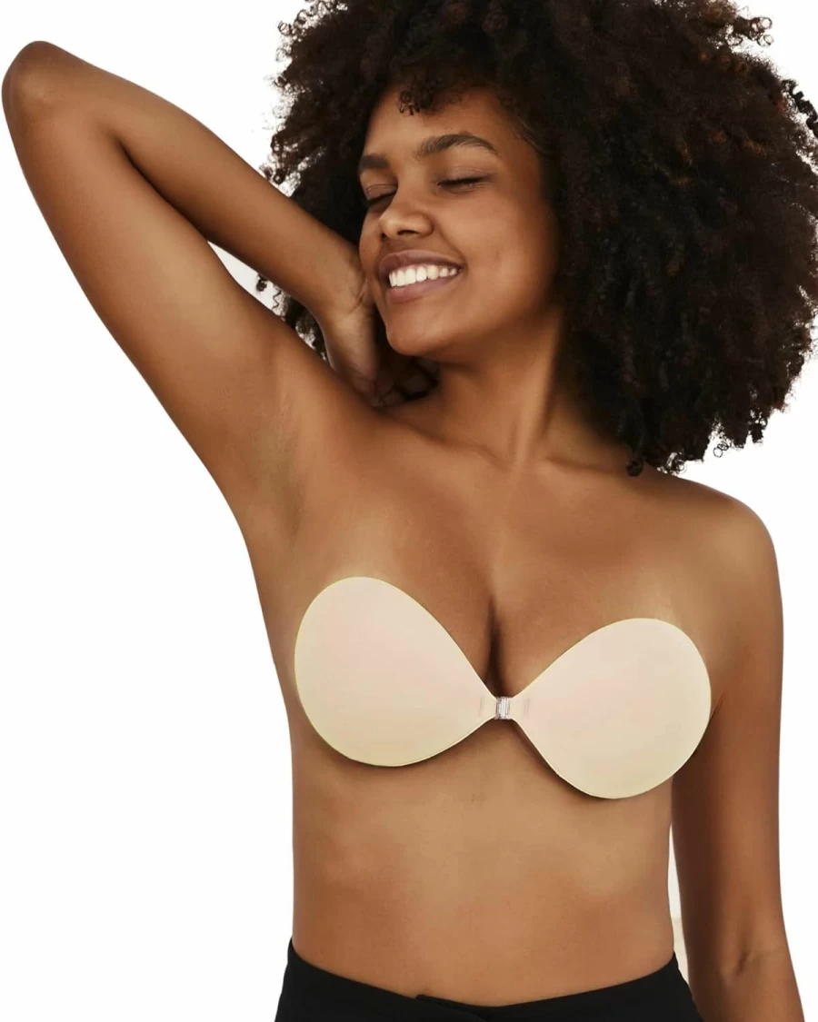 Niidor Strapless Sticky Silicone Bra - Invisible Push Up Adhesive Bra for Backless Dresses with Nipple Covers