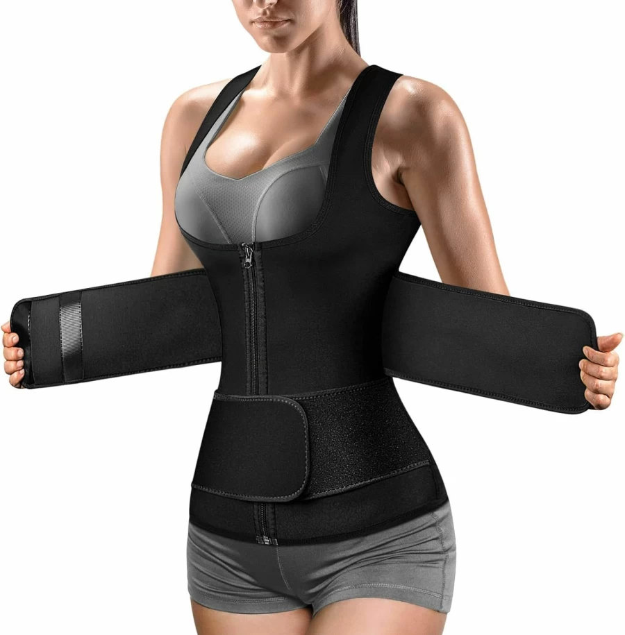Cimkiz Women's Adjustable Waist Trainer Vest with Zipper - Workout Compression Tank Top, Sauna Suit for Fitness & Weight Loss