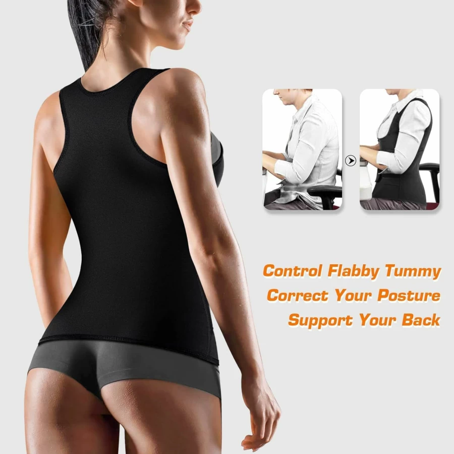 Cimkiz Women's Adjustable Waist Trainer Vest with Zipper - Workout Compression Tank Top, Sauna Suit for Fitness & Weight Loss