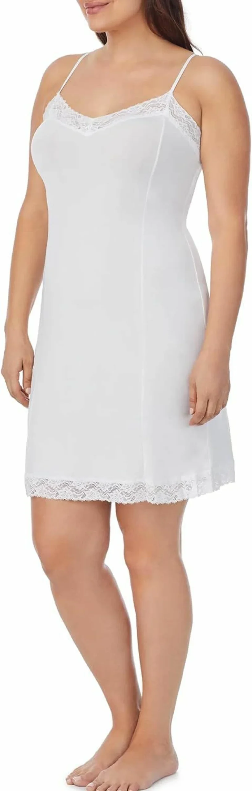 Jones New York Women's Lace Trimmed Silky Touch Spaghetti Strap Full Slip - Anti-Static Smoothing Camisole Slip Dress