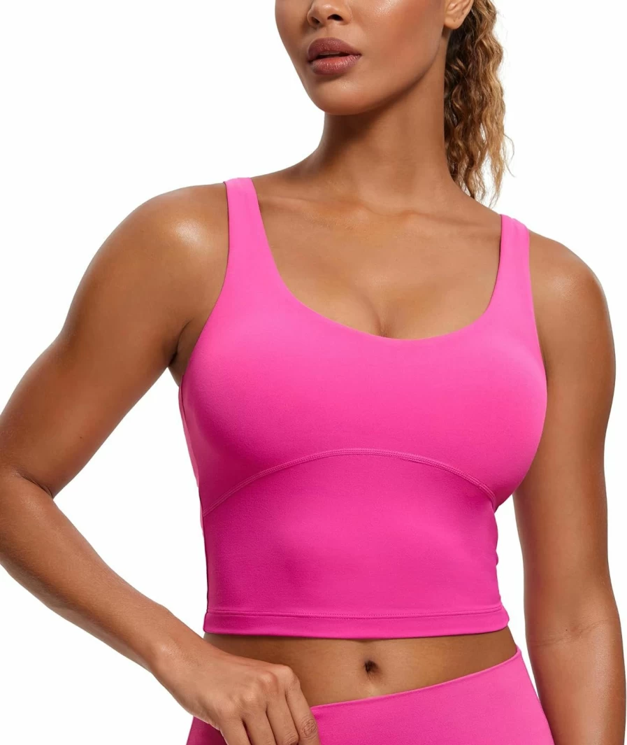 CRZ YOGA Women's Butterluxe Longline Sports Bra - U Back Padded Workout Top with Built-In Support for Yoga & Fitness