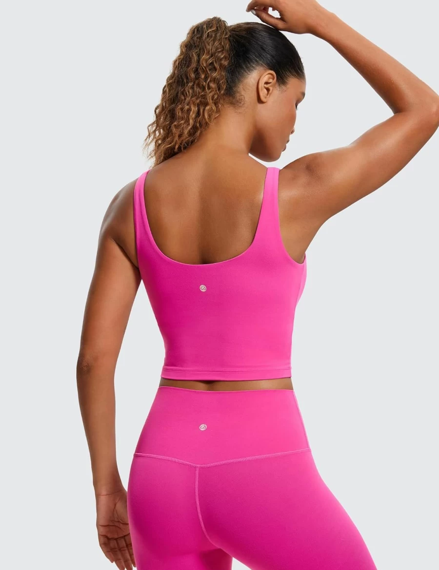 CRZ YOGA Women's Butterluxe Longline Sports Bra - U Back Padded Workout Top with Built-In Support for Yoga & Fitness