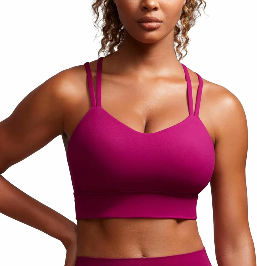 CRZ YOGA Women's Butterluxe Longline Sports Bra - Double Strap Workout Bra with Molded Cups for Yoga & Fitness