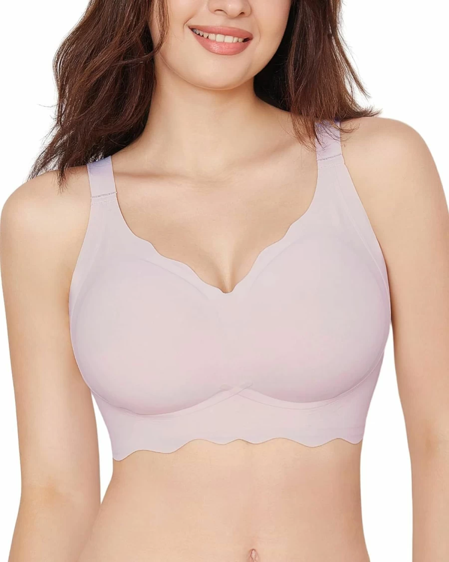 HORISUN Women's Wireless Seamless Comfort Bra - Full Coverage V Neck Bralette with Smoothing Support & No Underwire
