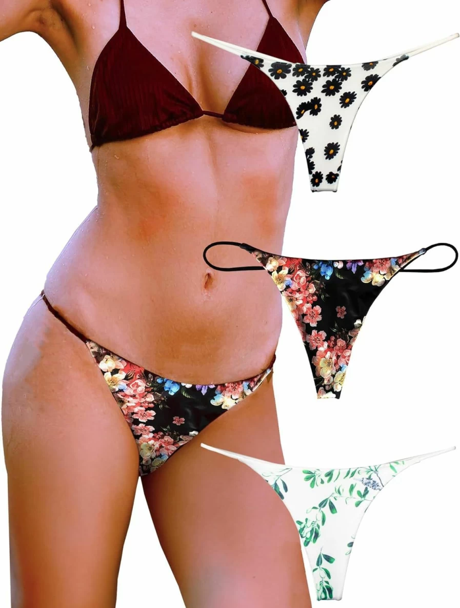 KUKU PANDA Women's Sexy Seamless Cotton G-String Thongs Panties 3-Pack Set