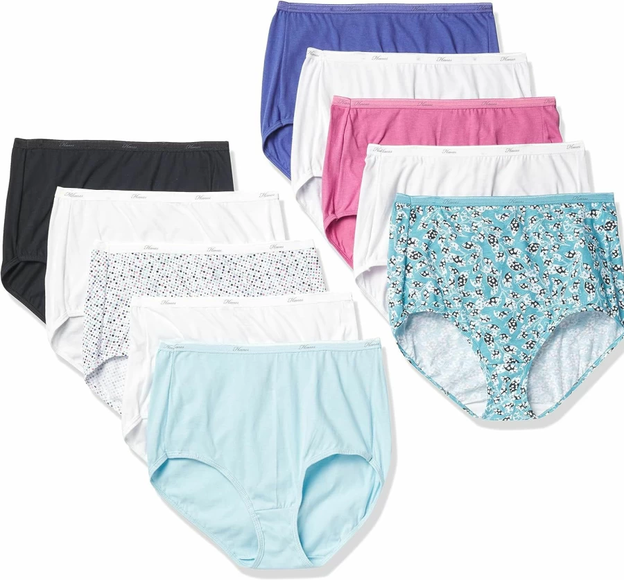 Hanes Women's High-Waisted Cotton Brief Underwear 10-Pack - Assorted Colors