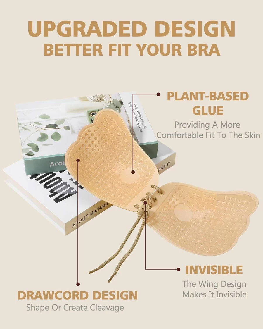Cmojsk Adhesive Sticky Bra - 2 Pack Invisible Backless Strapless Push Up Bra for Lift and Support