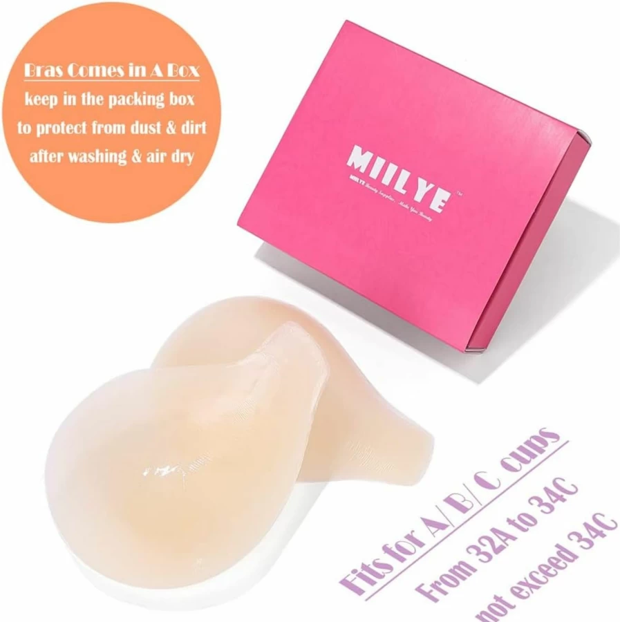 MIILYE Reusable Silicone Nipple Covers - Invisible Adhesive Pasties for Women, Strapless Breast Lift for Cups A B C, Nude