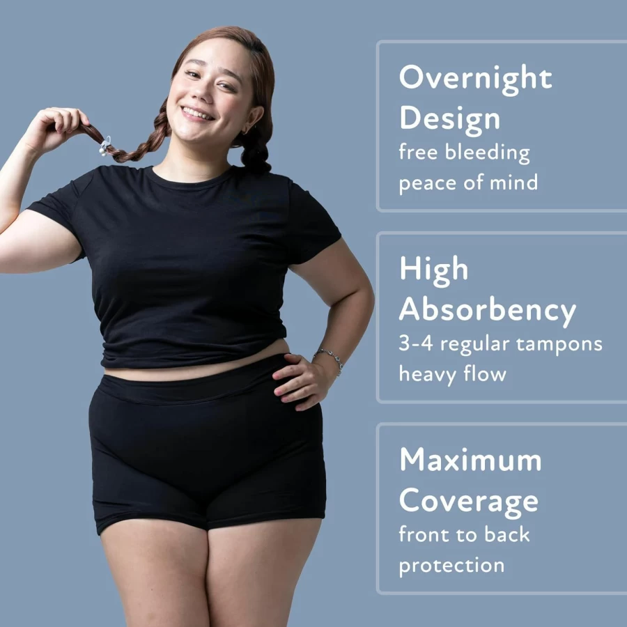 Goat Union Women's Overnight Period Shorts - 2" Absorbent Boyshorts for Heavy Flow, Leak-Proof Sleepwear