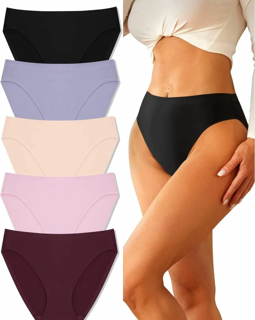 Take Talk Women's Seamless Underwear 5-Pack - High Cut Bikini, Full Coverage Hipster & No Show Panties in Sizes M-3XL