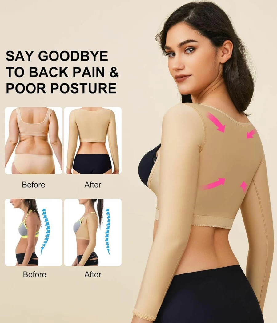 BRABIC Women's Post-Surgical Compression Sleeves - Arm Shaper & Posture Corrector Slimming Shapewear Tops