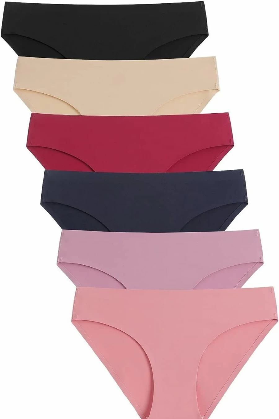 Caterlove Women's Seamless No Show Bikini Panties 6-Pack - Invisible Silky Soft Stretch Underwear for Comfort