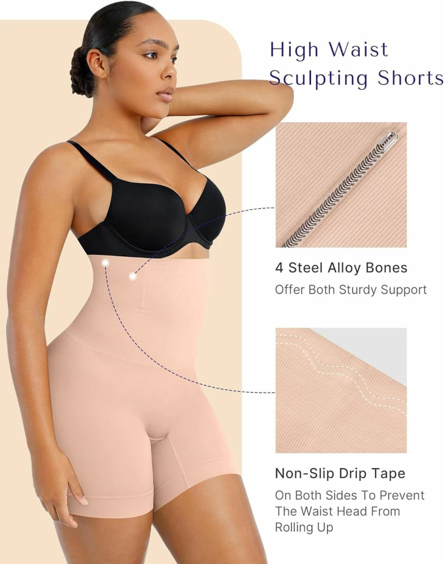 SHAPELLX High Waisted Tummy Control Shapewear Thong - Seamless Waist Slimming Girdle for Women