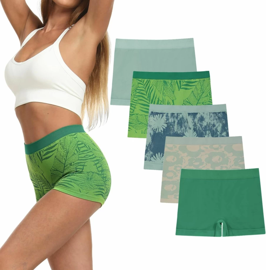 R RUXIA Women's Seamless Nylon Boyshort Panties - Stretch Boxer Briefs 5-Pack Comfortable Underwear