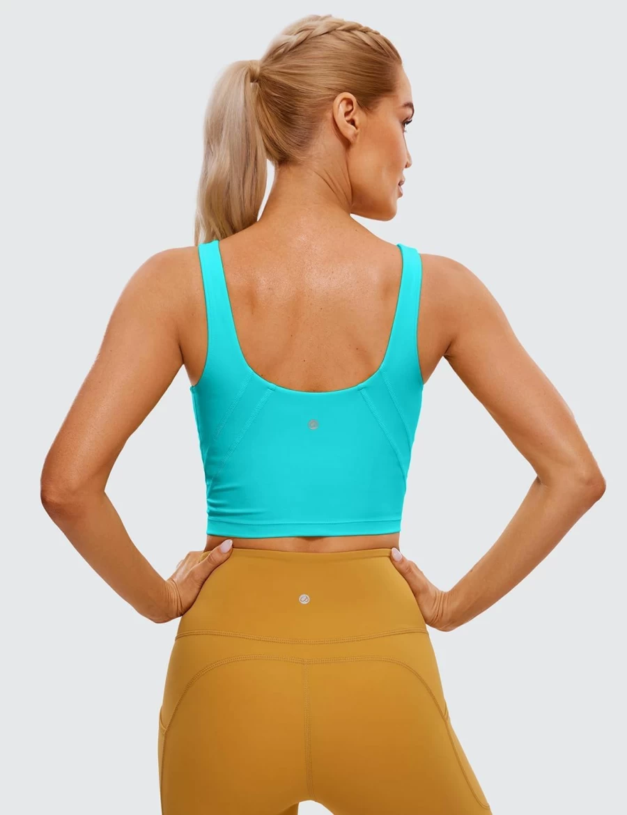 CRZ YOGA Women's Butterluxe V-Neck Longline Sports Bra - Padded Workout Crop Top with Built-In Support for Yoga and Fitness