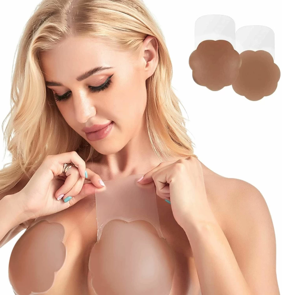 Shintrend Silicone Breast Lift Pasties - 5.1 Inch Reusable Nipple Covers, Strapless Sticky Adhesive Bra for Women