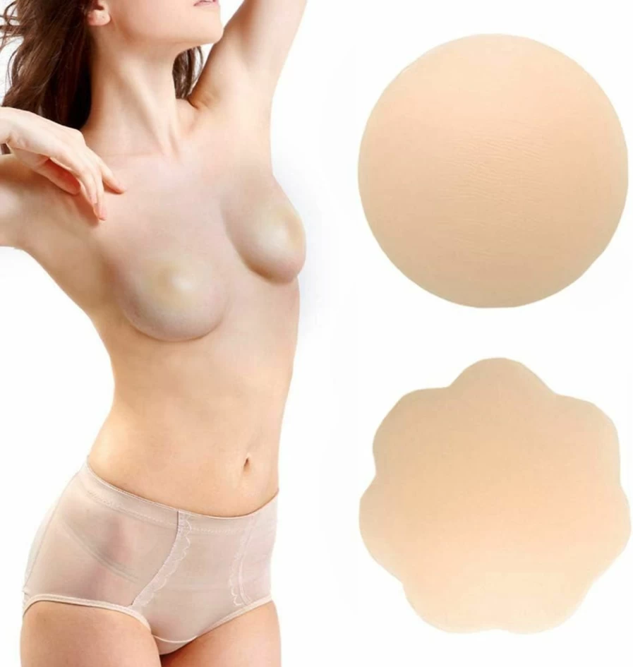 CHARMKING 8 Pairs Reusable Silicone Nipple Covers for Women, Invisible Adhesive Pasties, Beige, Round Shape, Concealing Bra Accessories