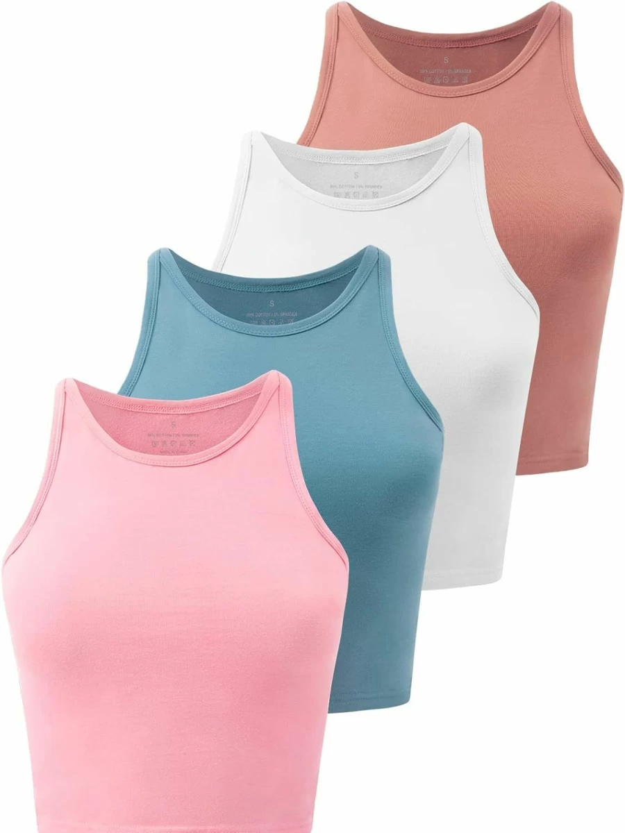 Kole Meego Women's 4 Pack High Neck Crop Top Tank - Workout, Yoga & Athletic Camisole Shirts