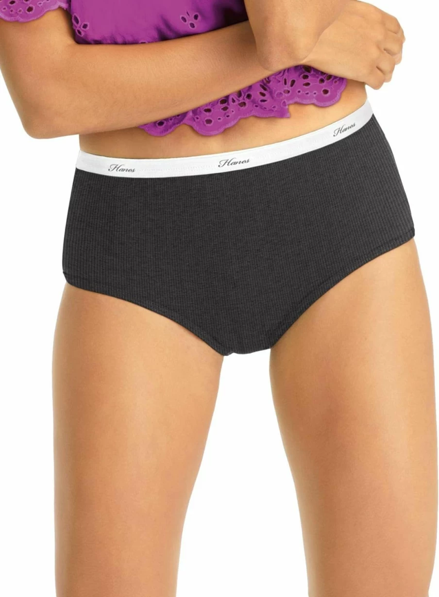 Hanes Women's 6-Pack Cotton Ribbed Brief Underwear | Soft Comfortable Panties | Multipack Essentials