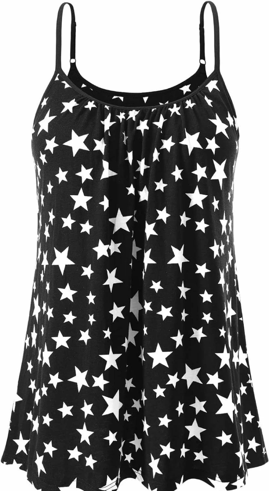 Air Curvey Women's Adjustable Spaghetti Strap Camisole Top with Built-In Bra - Flowy Pleated Loose Fit Tank in S-XXXXL Sizes