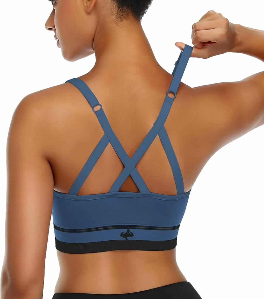 ANGOOL Women's Longline Wire-Free Sports Bra - Adjustable Straps, Medium Support Yoga Bra for Workouts & Active Wear