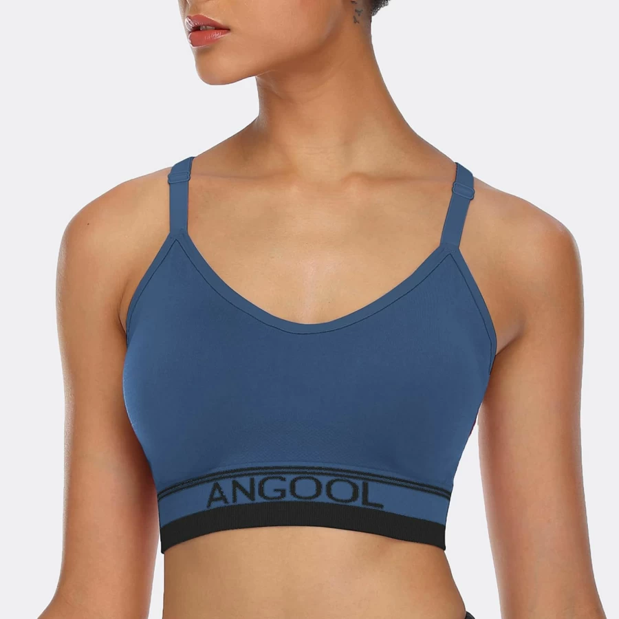 ANGOOL Women's Longline Wire-Free Sports Bra - Adjustable Straps, Medium Support Yoga Bra for Workouts & Active Wear