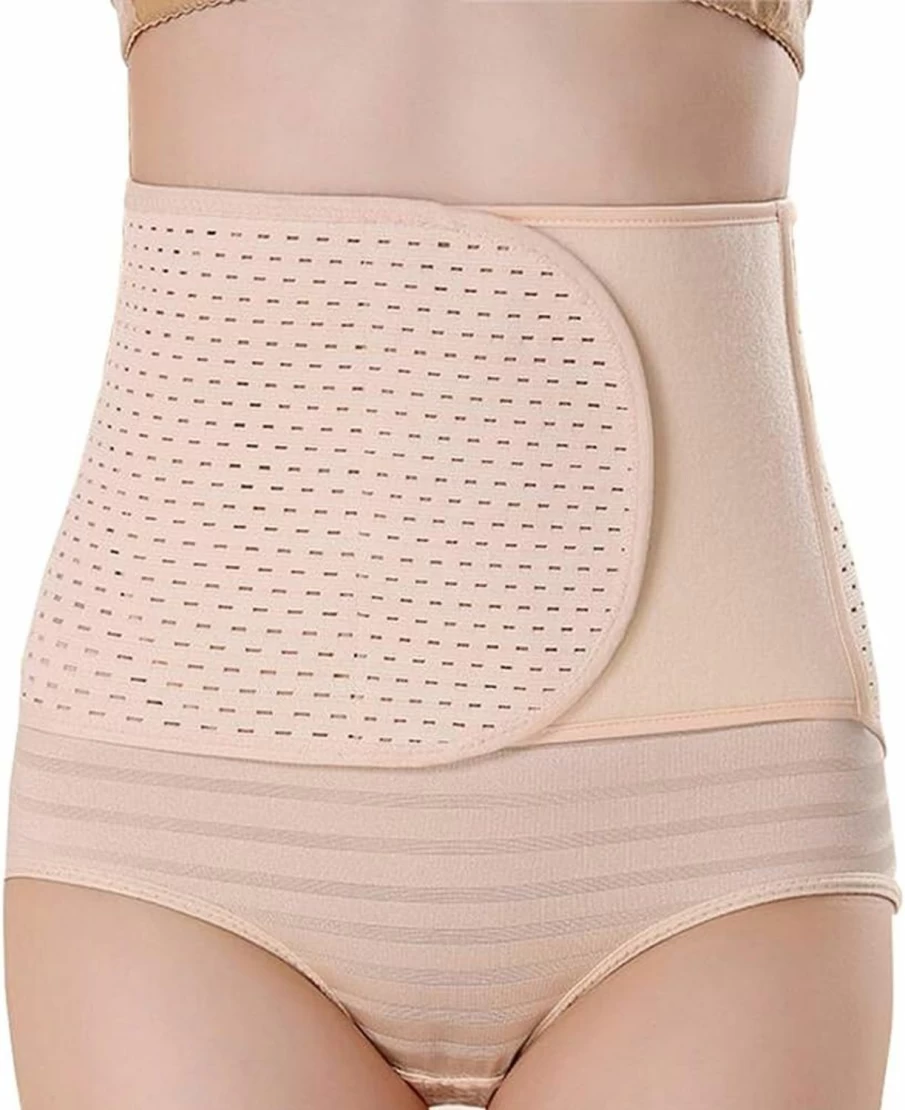 UP Postpartum Belly Band for Women - Adjustable Breathable Abdominal Binder, Waist Trainer & Back Support for C-Section Recovery, Pregnancy Shapewear Girdle Corset (Beige)