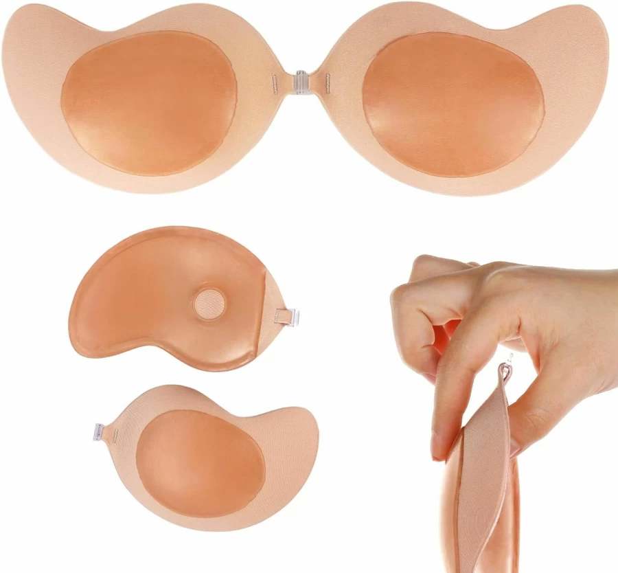 Nimiah Double-Sided Sticky Bra - Invisible Backless Push-Up Bra for Women, Reusable Adhesive Strapless Bra, Beige for Dresses