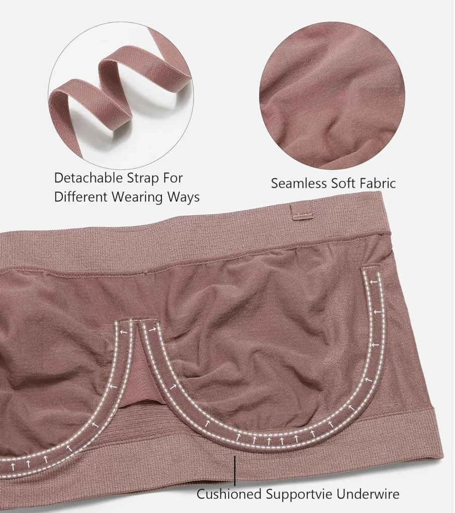 HACI Women's Seamless Multiway Strapless Bandeau Bra - Non-Padded, Underwire, Supportive Tube Top