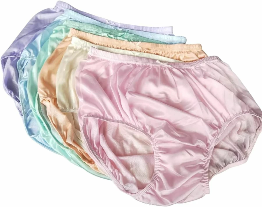 Littledream Vintage Plus Size 3XL Sheer Silk Nylon Panties for Men & Women - High Waist Full Cut Briefs with Mushroom Gusset, Hips 44-54 Inches