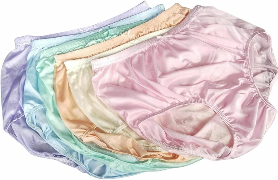 Littledream Vintage Plus Size 3XL Sheer Silk Nylon Panties for Men & Women - High Waist Full Cut Briefs with Mushroom Gusset, Hips 44-54 Inches