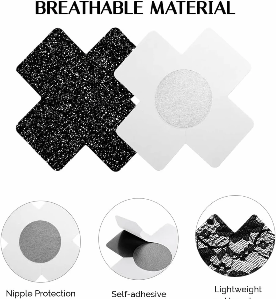 Tripetals Disposable Glitter Nipple Covers for Women - 12 Pairs Reusable Sticky Pasties for Rave, Party, and Events