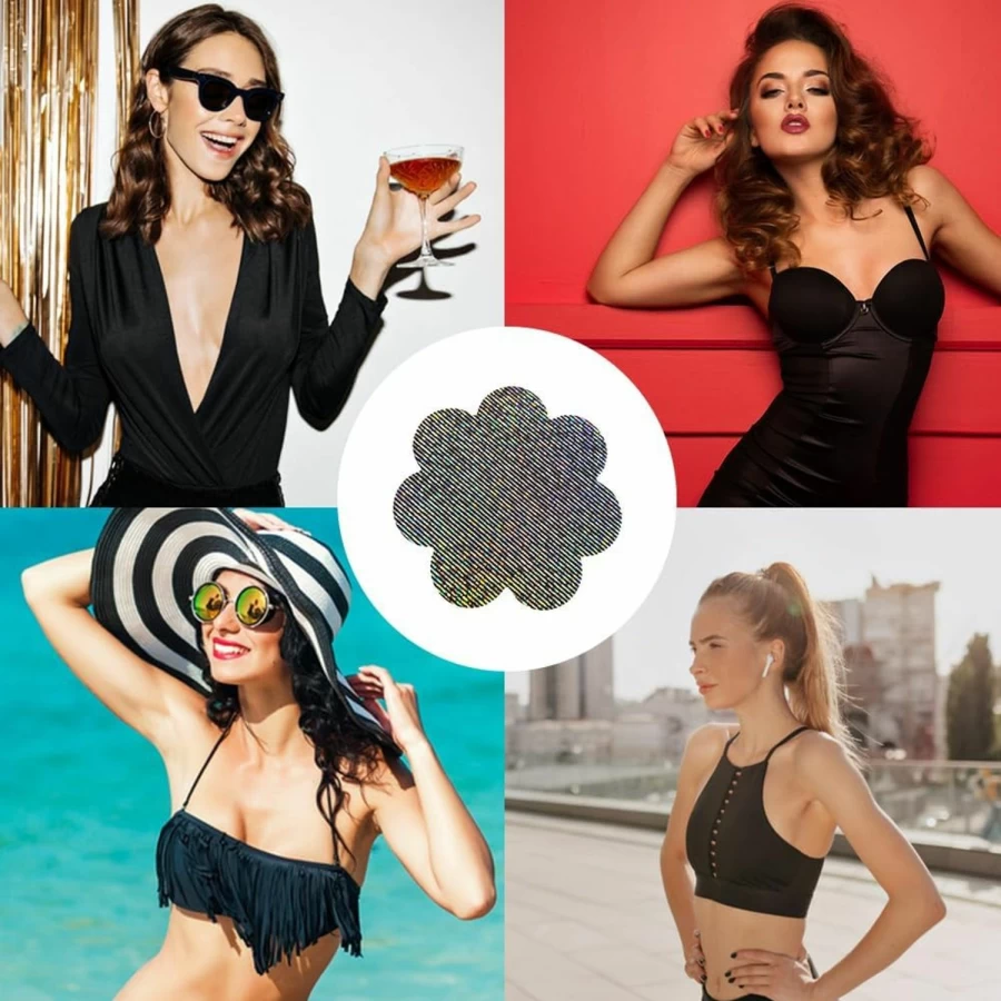 Tripetals Disposable Glitter Nipple Covers for Women - 12 Pairs Reusable Sticky Pasties for Rave, Party, and Events