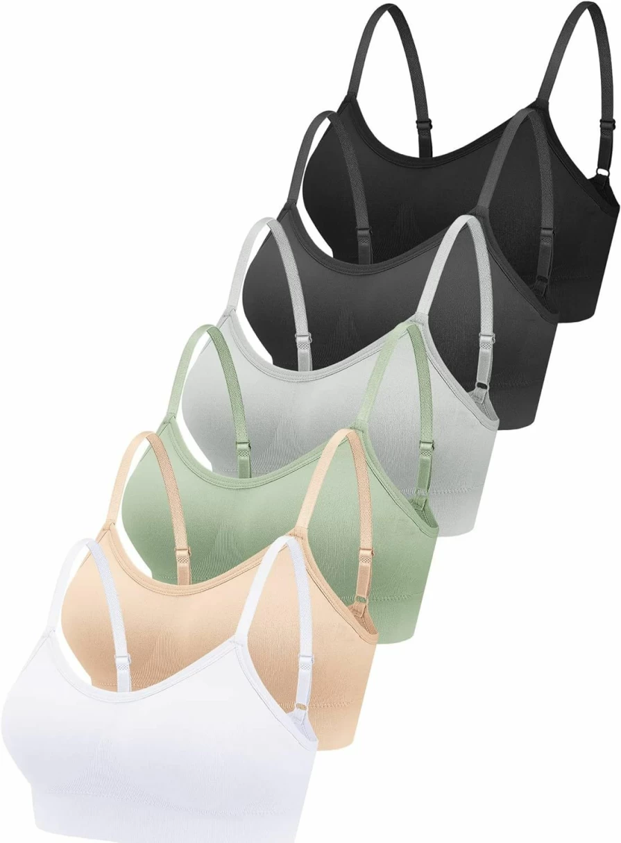 Geyoga 6-Pack Wireless Sports Bras for Women - Seamless Padded Bralette, Supportive Camisole Tank Top, No Underwire Comfort